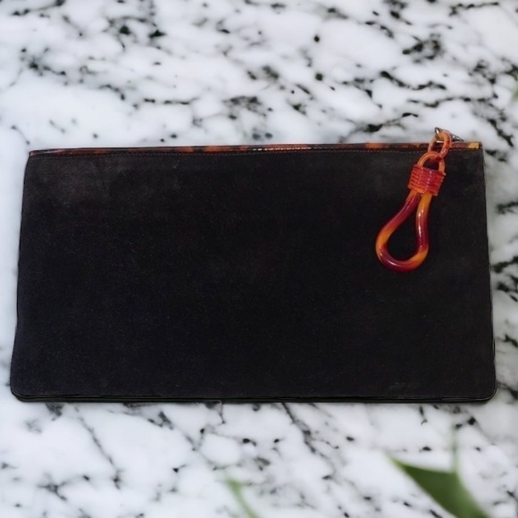 Shirl Miller Ltd Vintage Suede Clutch with Tortoise Shell Trim - Picture 8 of 8